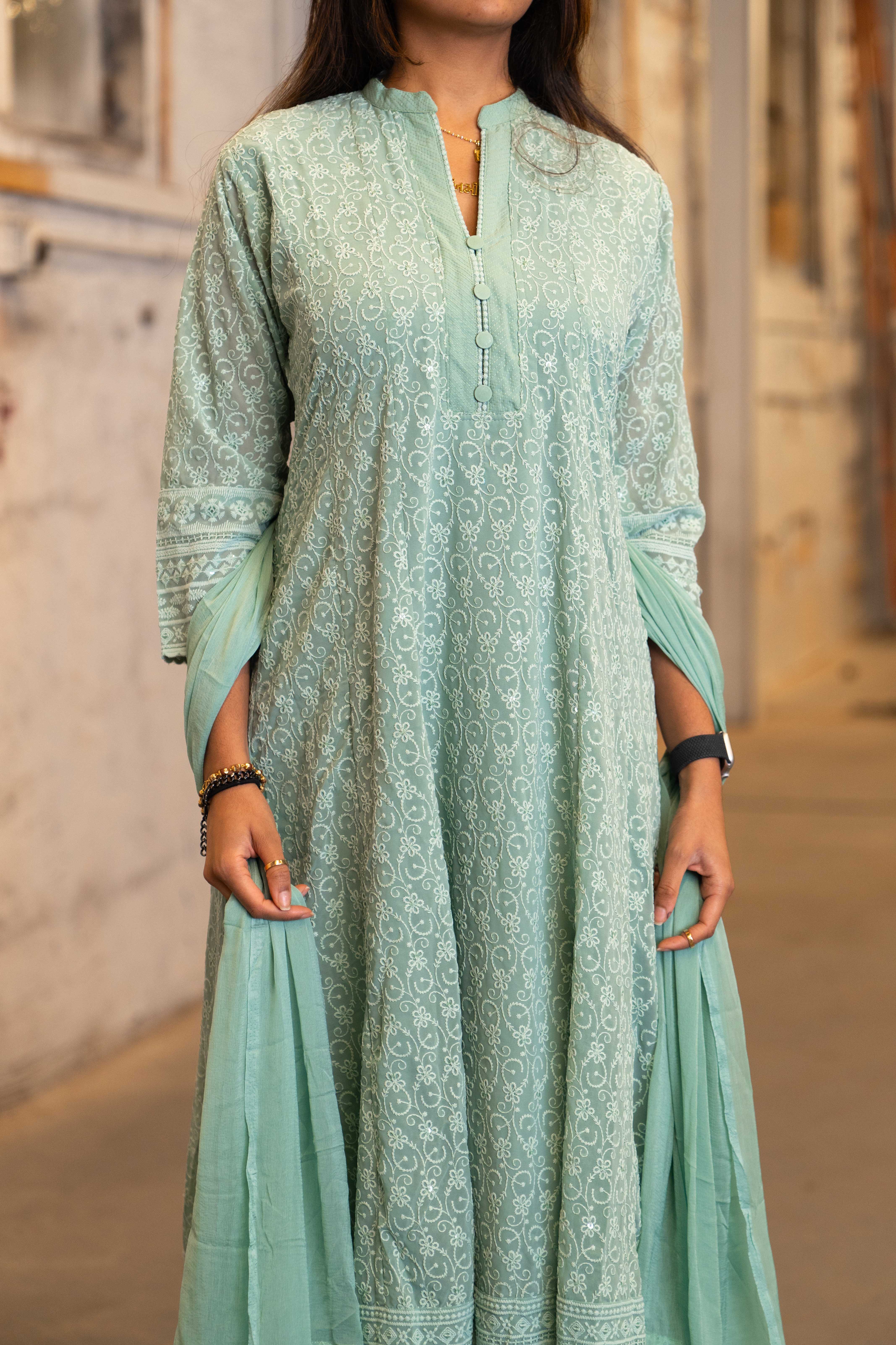 Mint Green Chikankari Anarkali Set