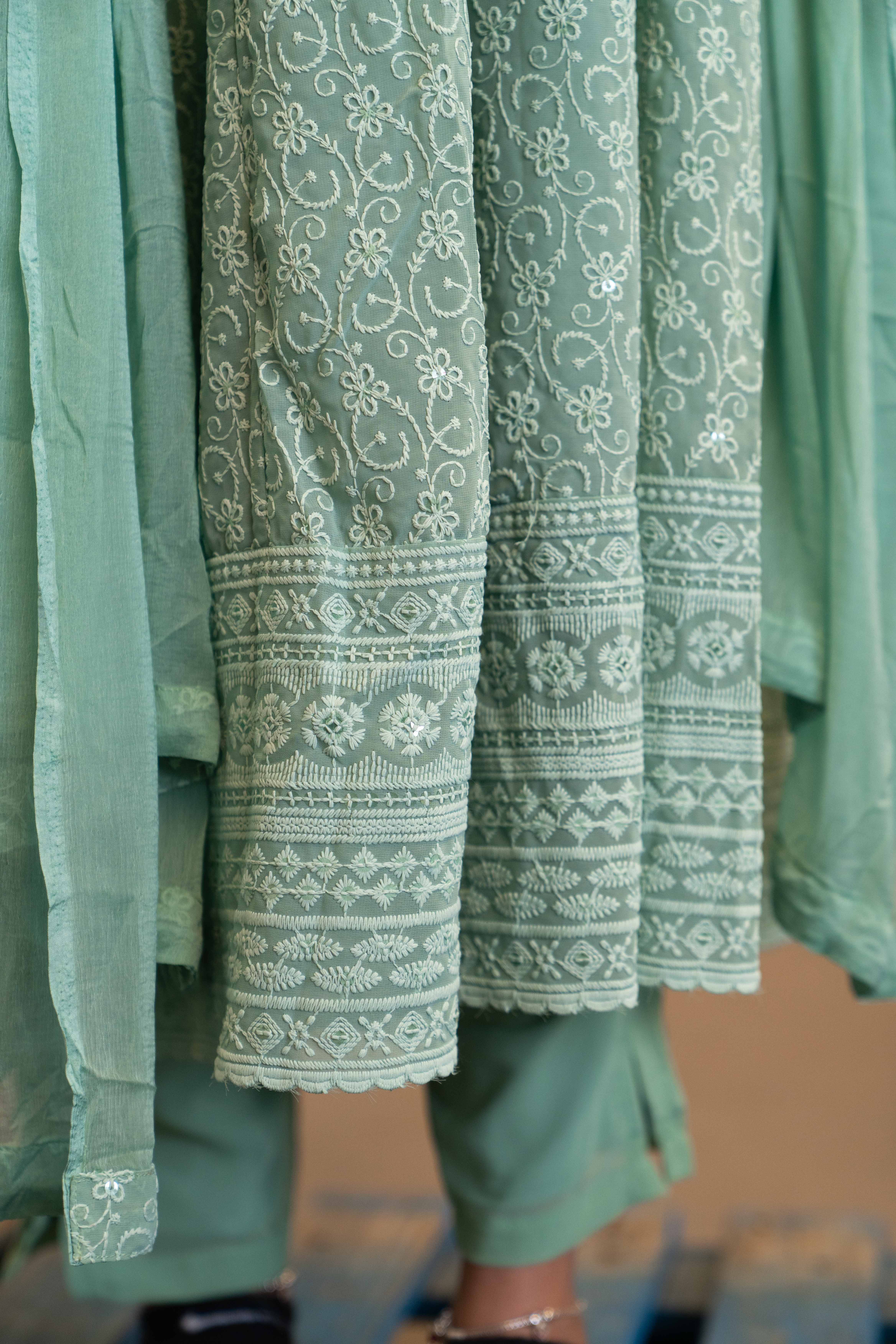 Mint Green Chikankari Anarkali Set