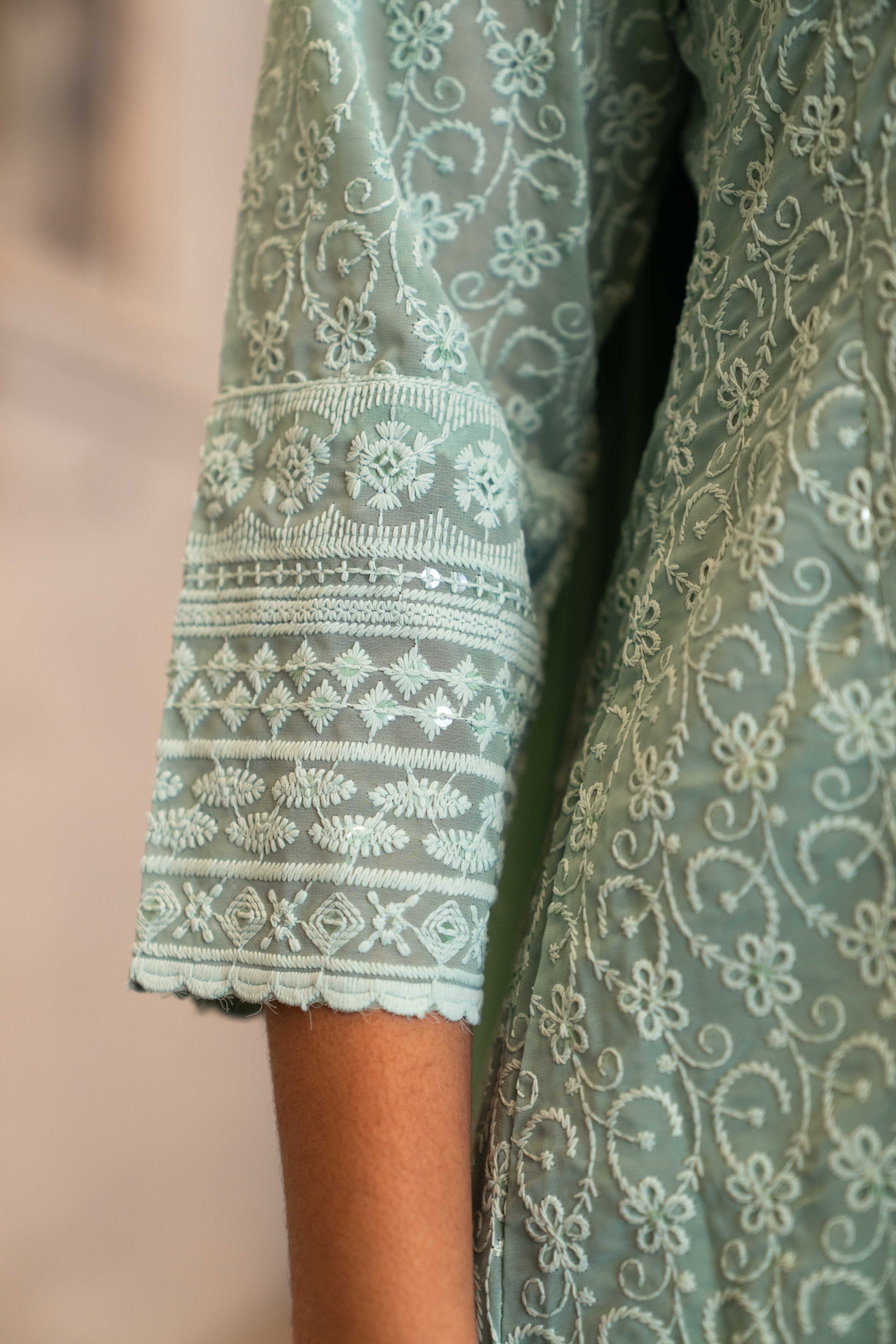 Mint Green Chikankari Anarkali Set