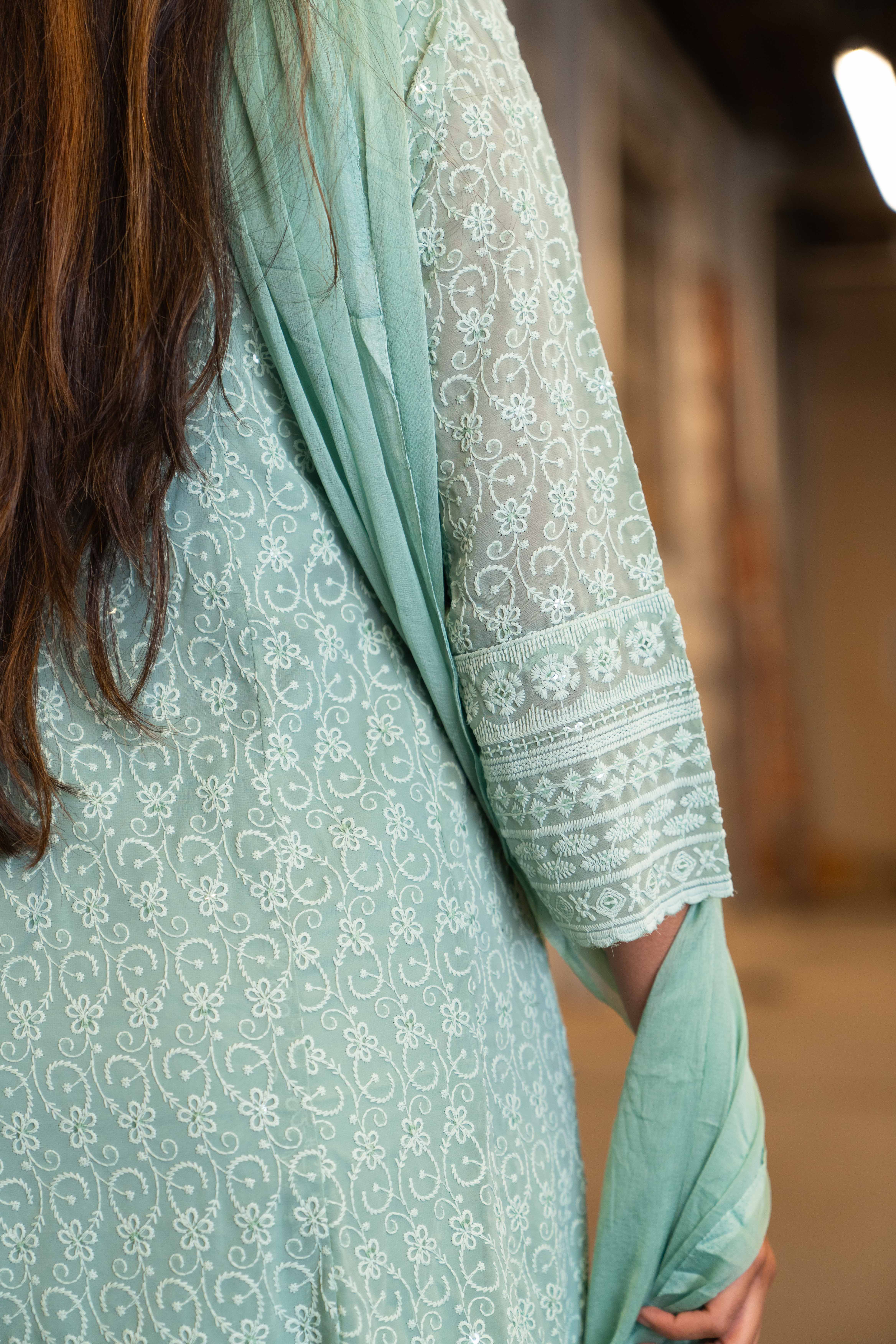 Mint Green Chikankari Anarkali Set