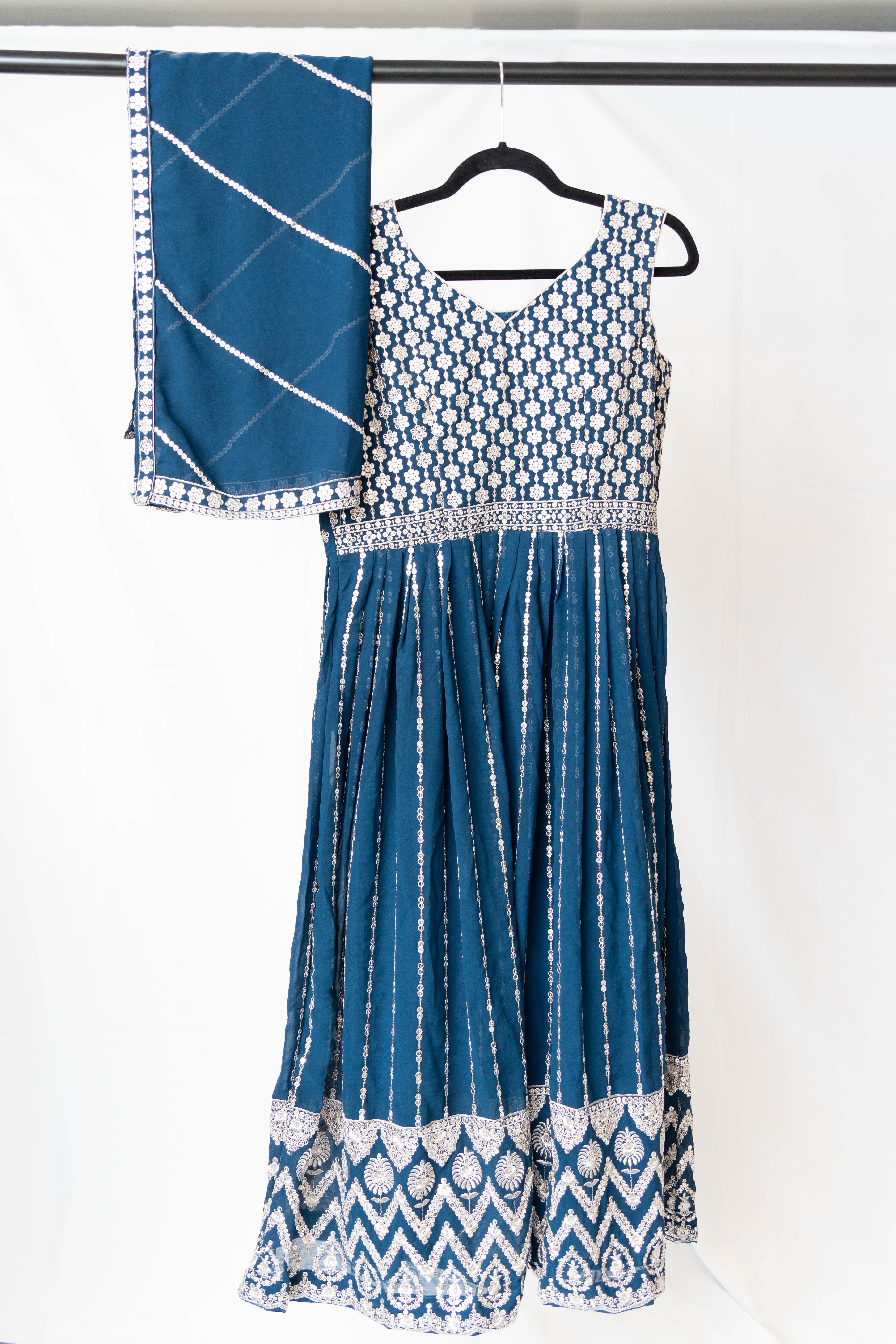 Midnight Blue Georgette Anarkali with Mirror Work