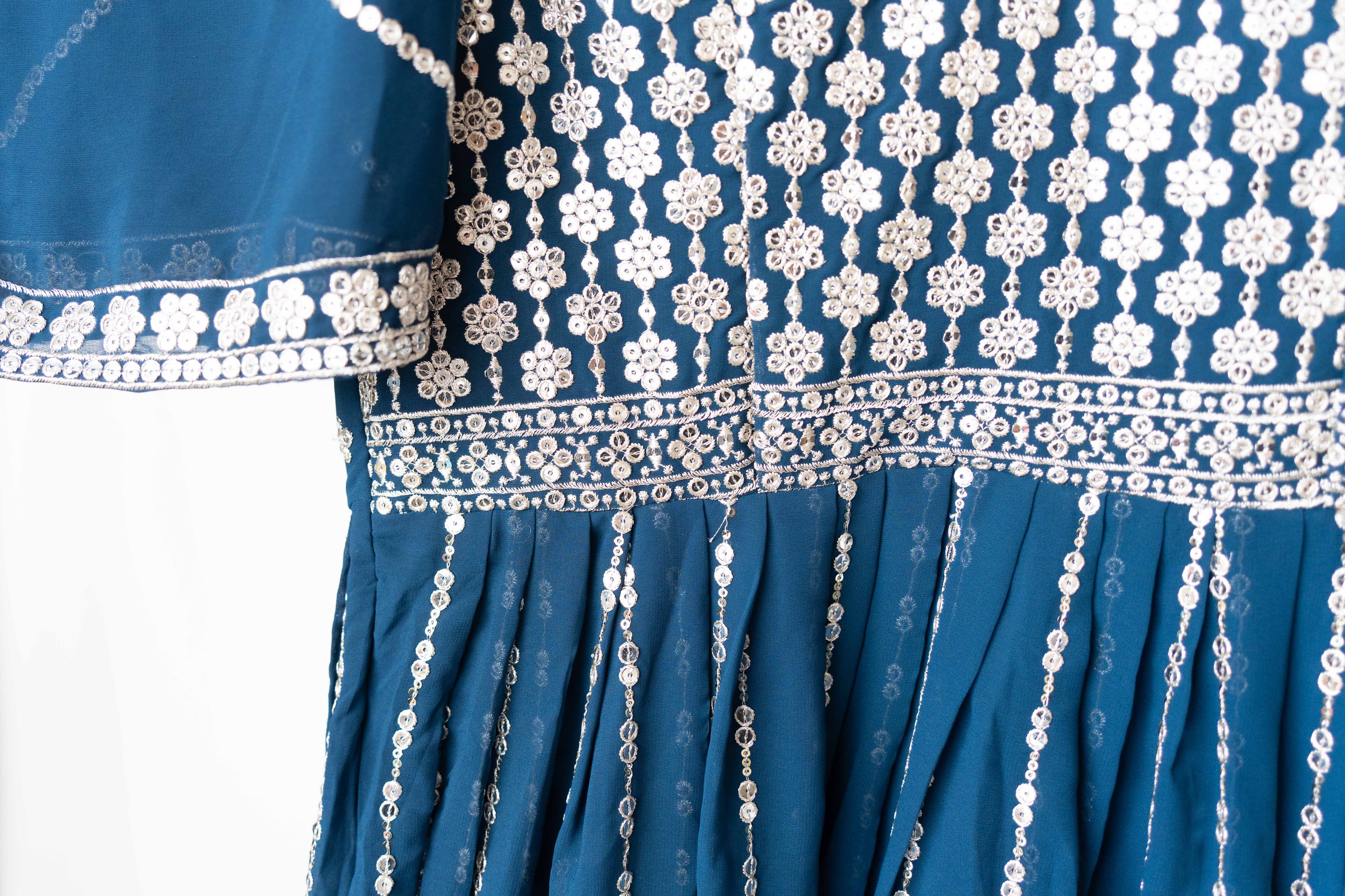 Midnight Blue Georgette Anarkali with Mirror Work