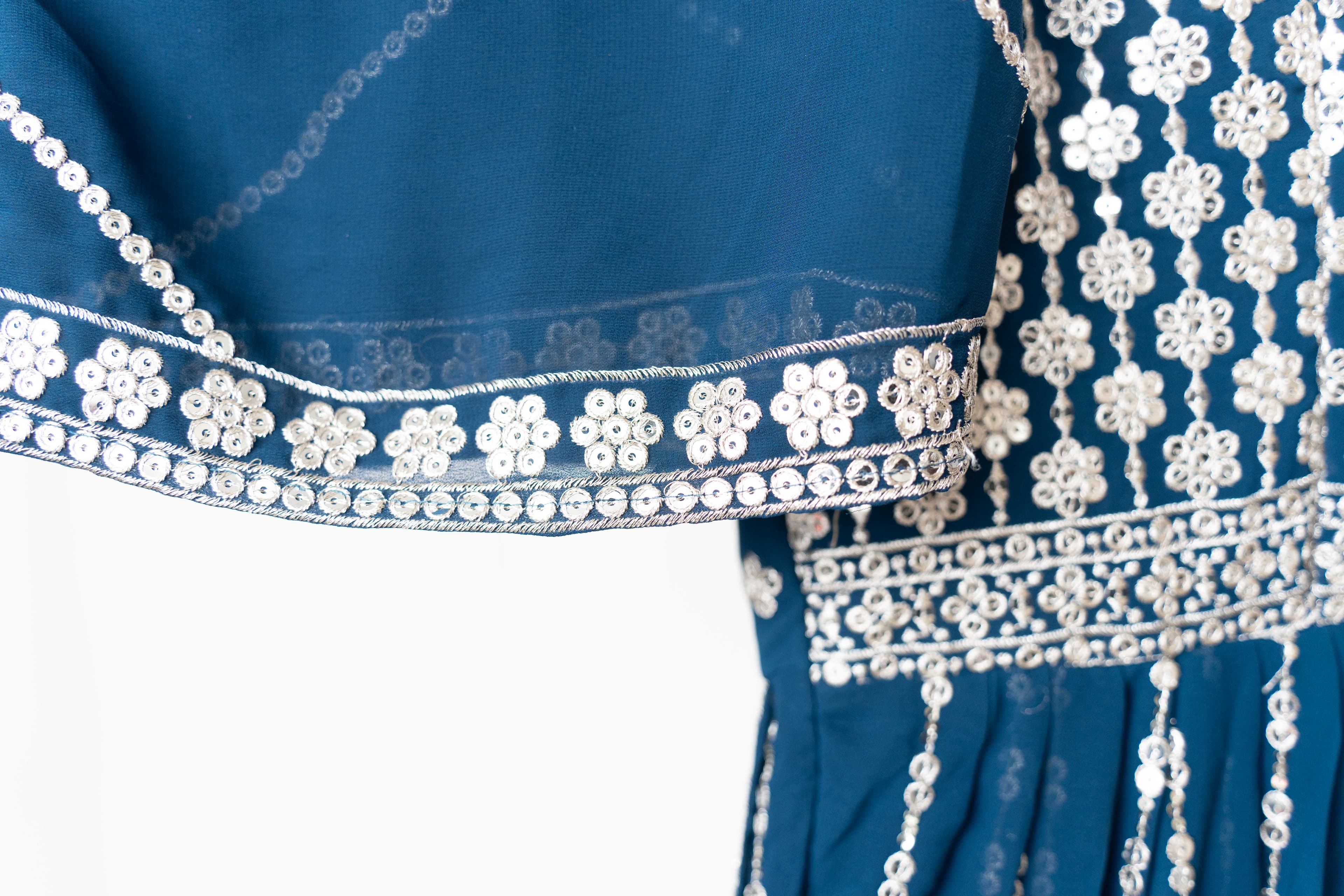 Midnight Blue Georgette Anarkali with Mirror Work