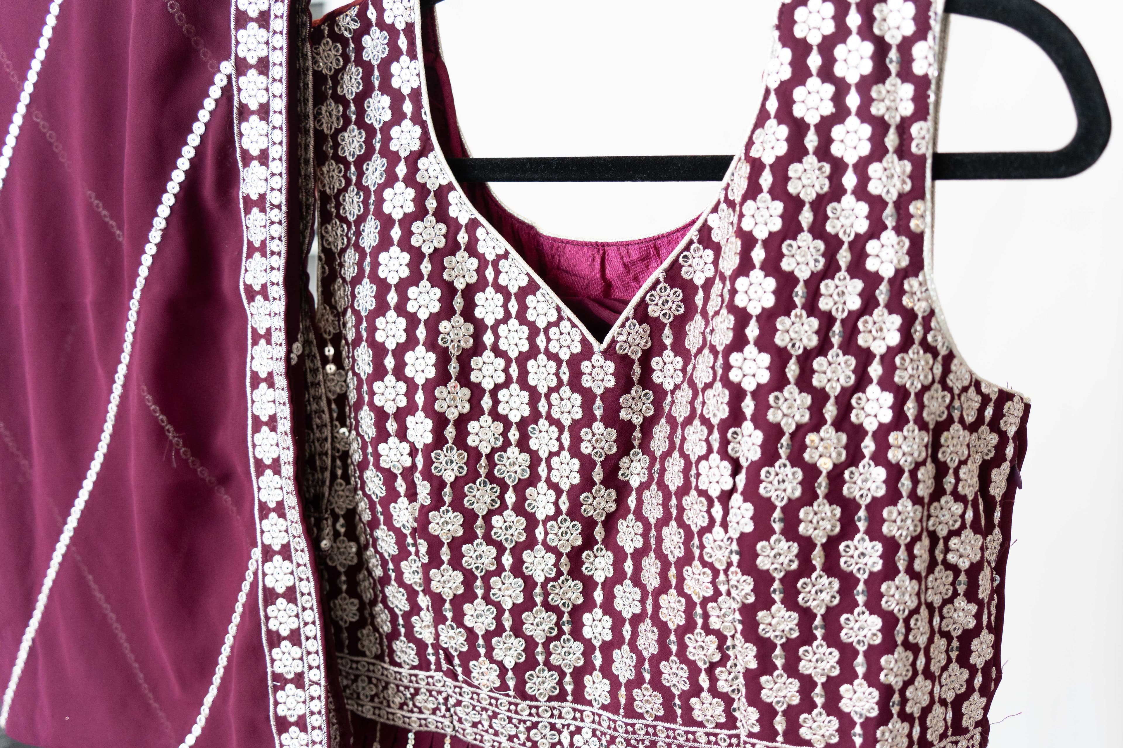 Eggplant Purple Georgette Anarkali with Mirror Work