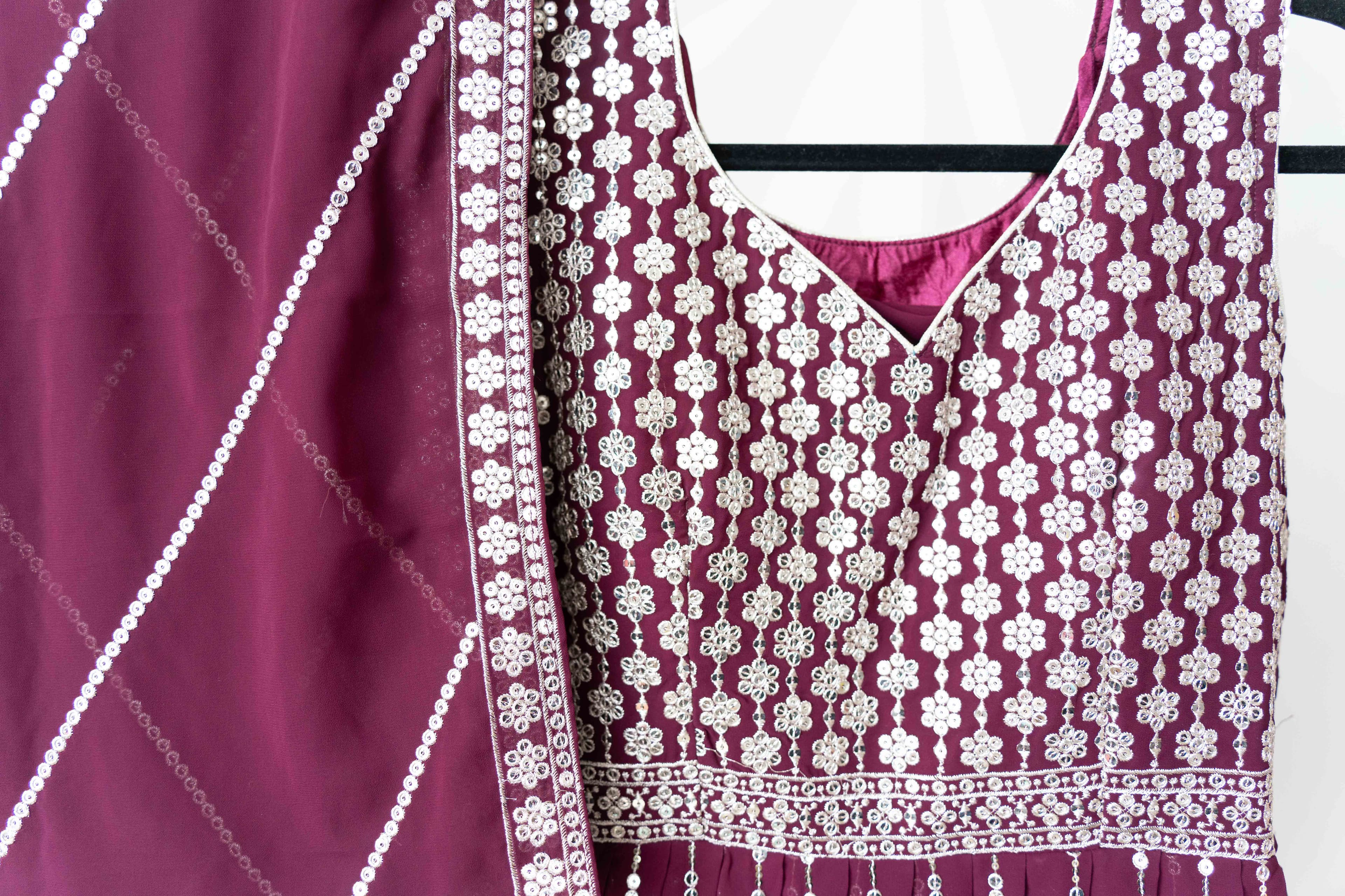 Eggplant Purple Georgette Anarkali with Mirror Work