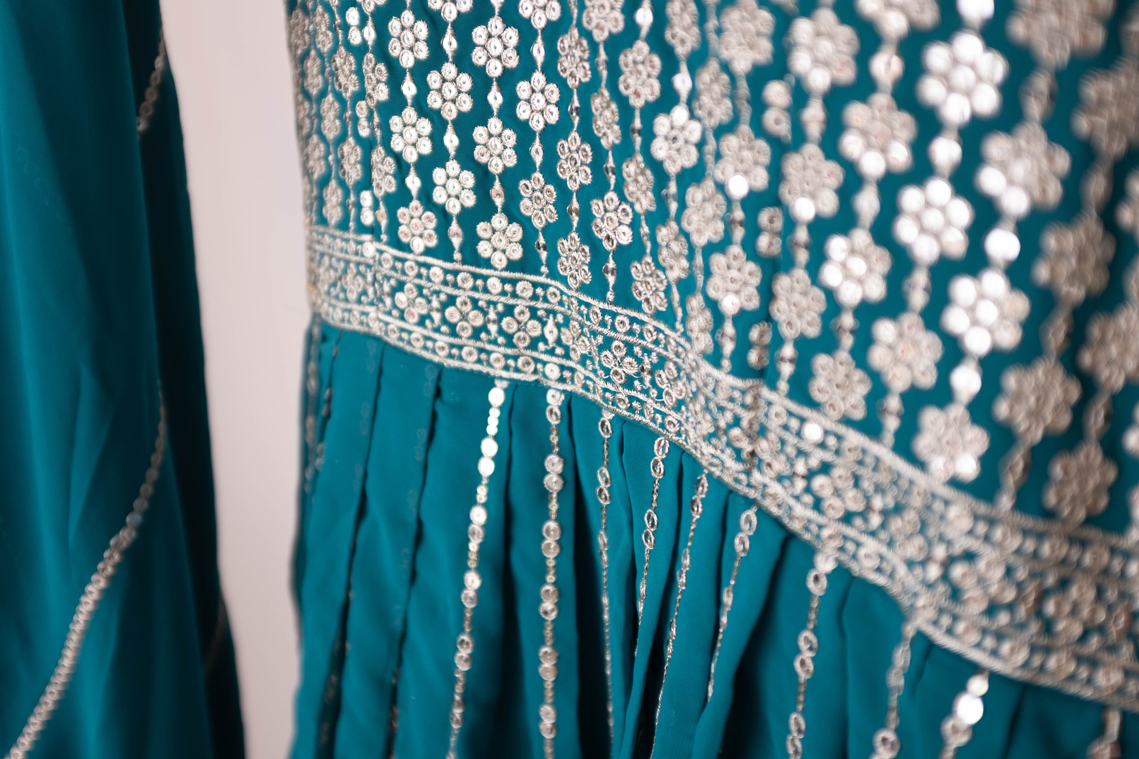 Teal Blue Georgette Anarkali with Mirror Work