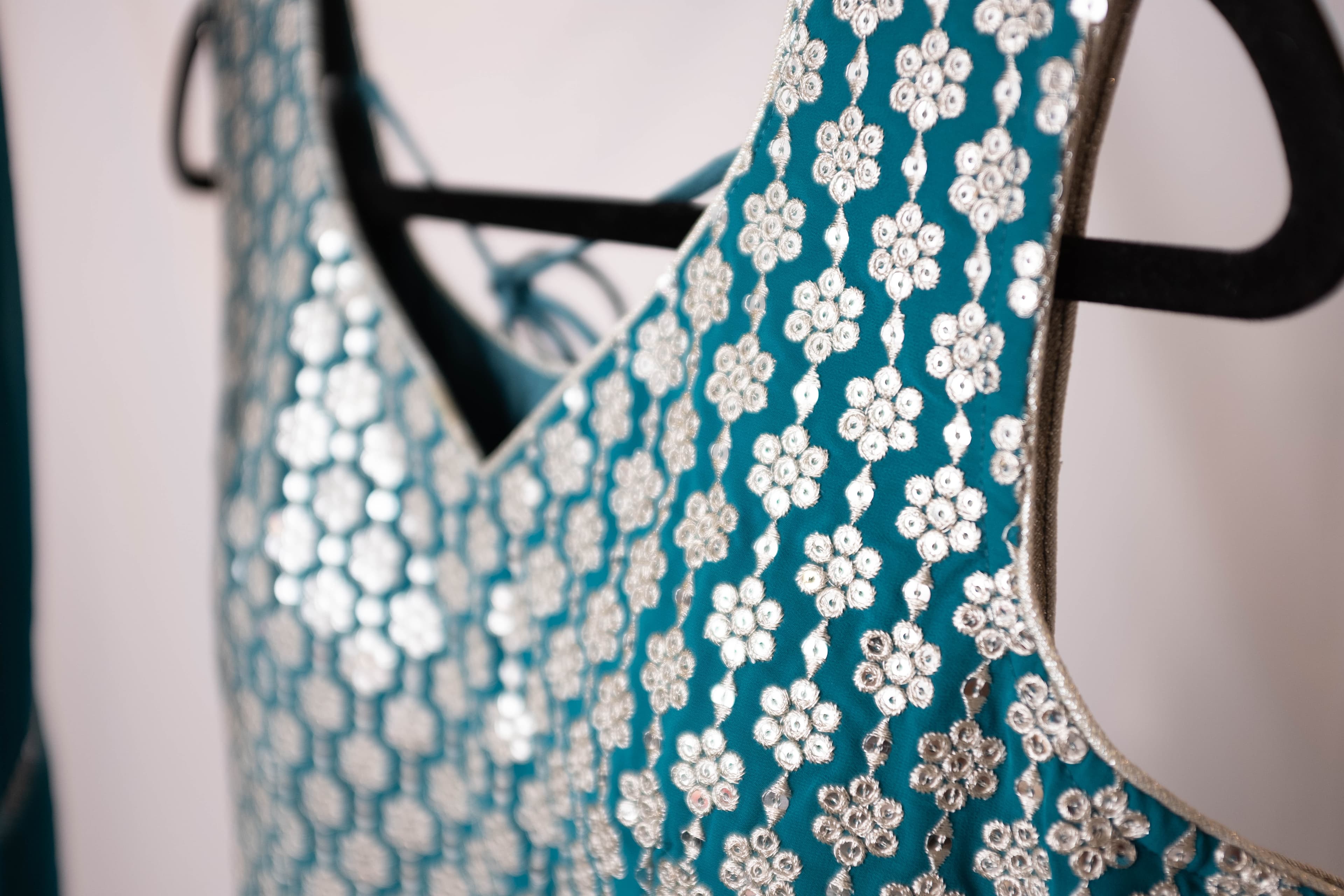 Teal Blue Georgette Anarkali with Mirror Work