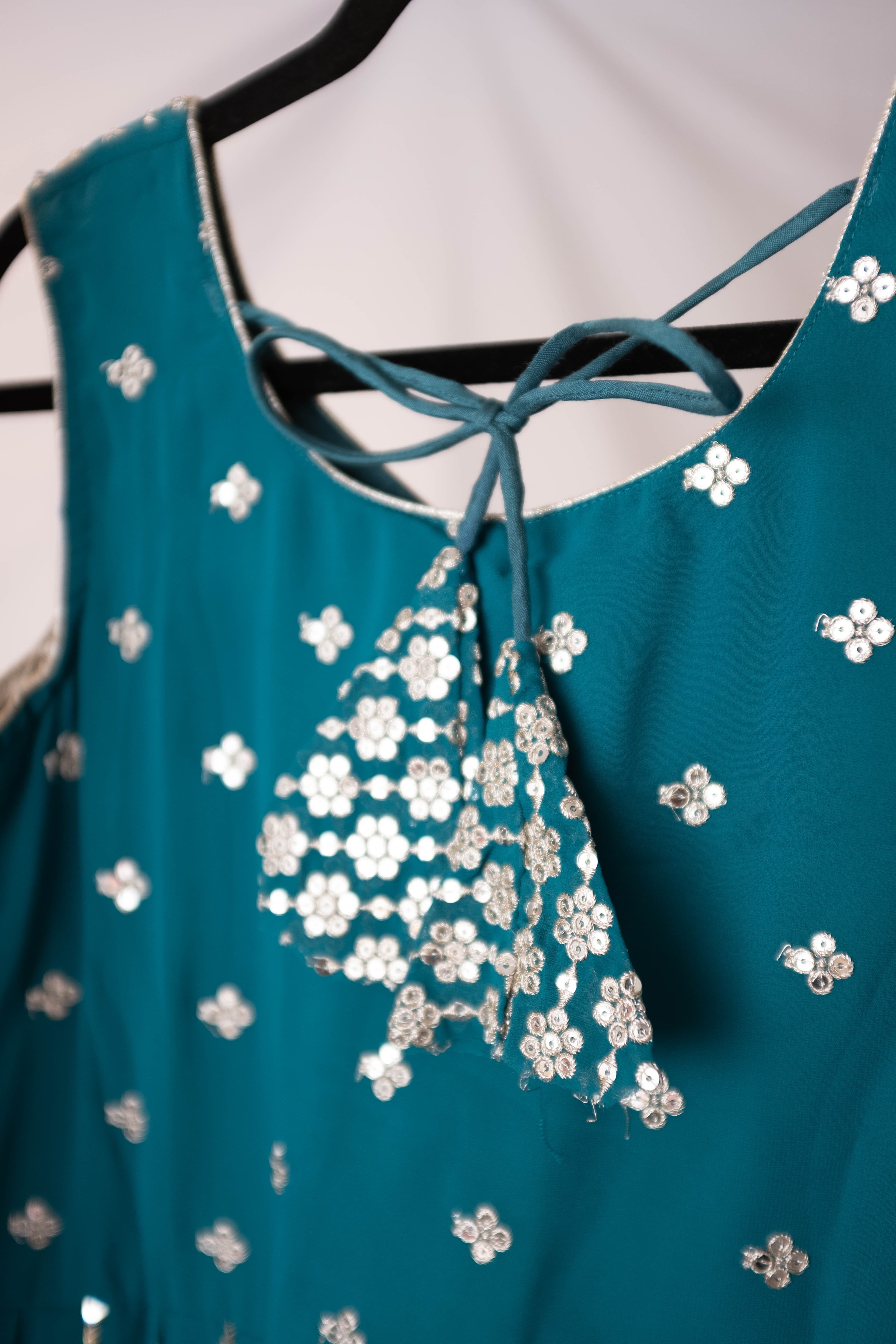 Teal Blue Georgette Anarkali with Mirror Work