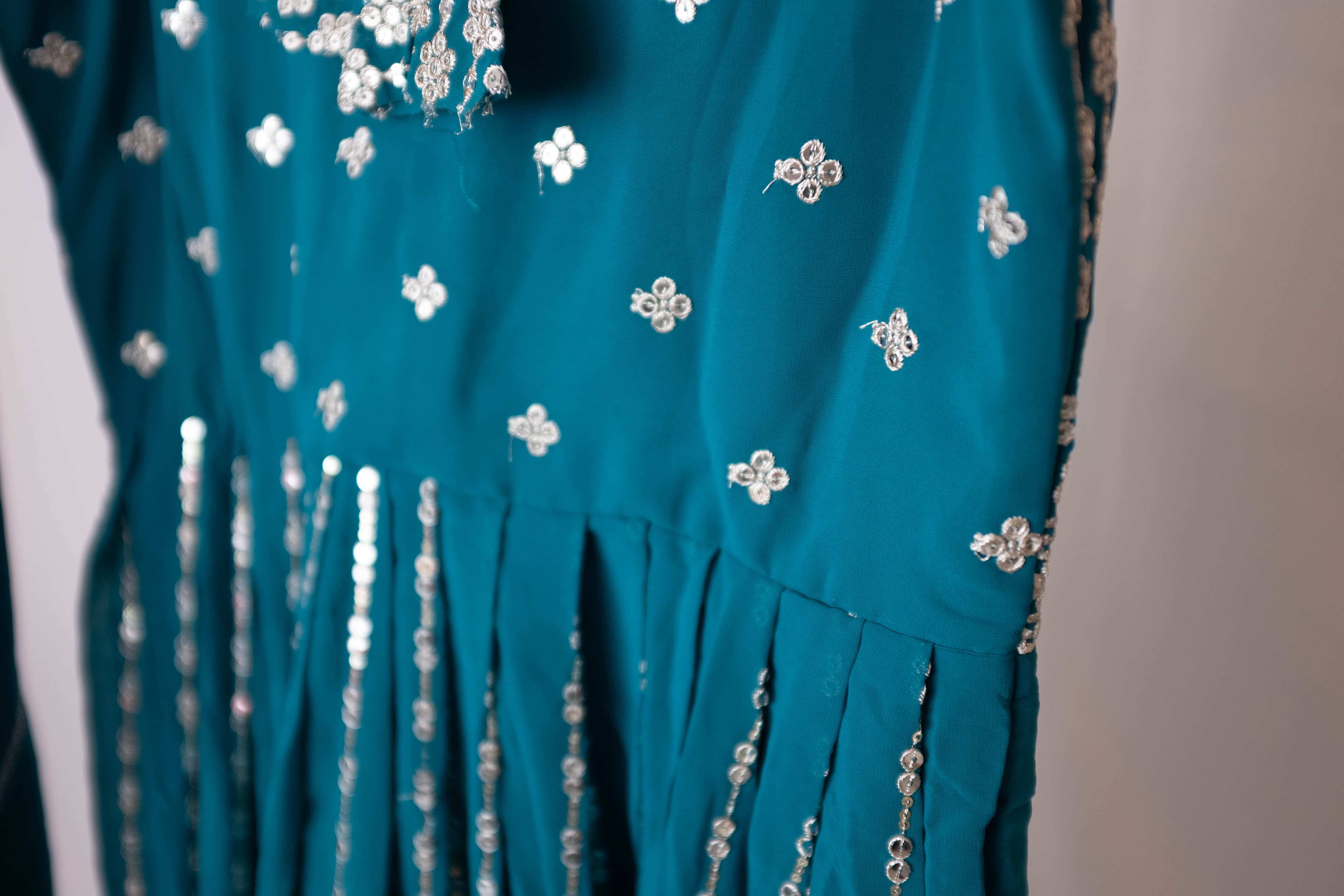 Teal Blue Georgette Anarkali with Mirror Work